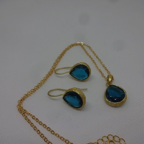 Elegant "APATITE TOPAZ" Handmade Gold EARRINGS & NECKLACE #307 - Picture 2 of 3